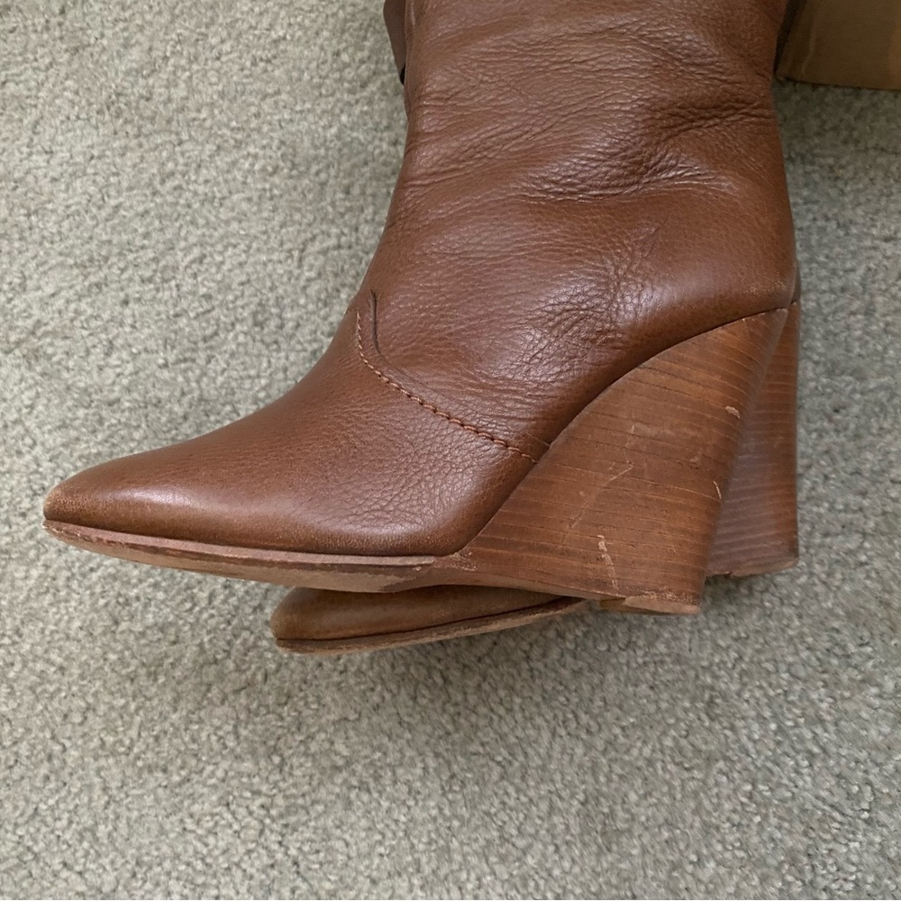 Chloe Prince Paddington Leather Wedge Calf Boots 39 8 8.5 Shoes Brown - Picture 7 of 9